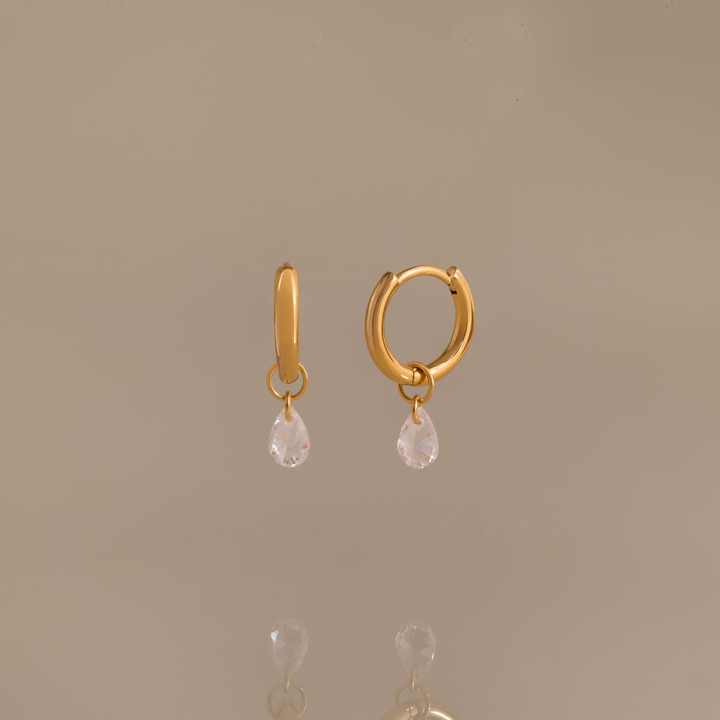 Diamond Raindrop Huggies in 18K Gold