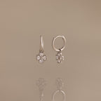 Diamond Clover Huggies in Silver