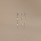 Crystal Chain Drop Studs in Silver