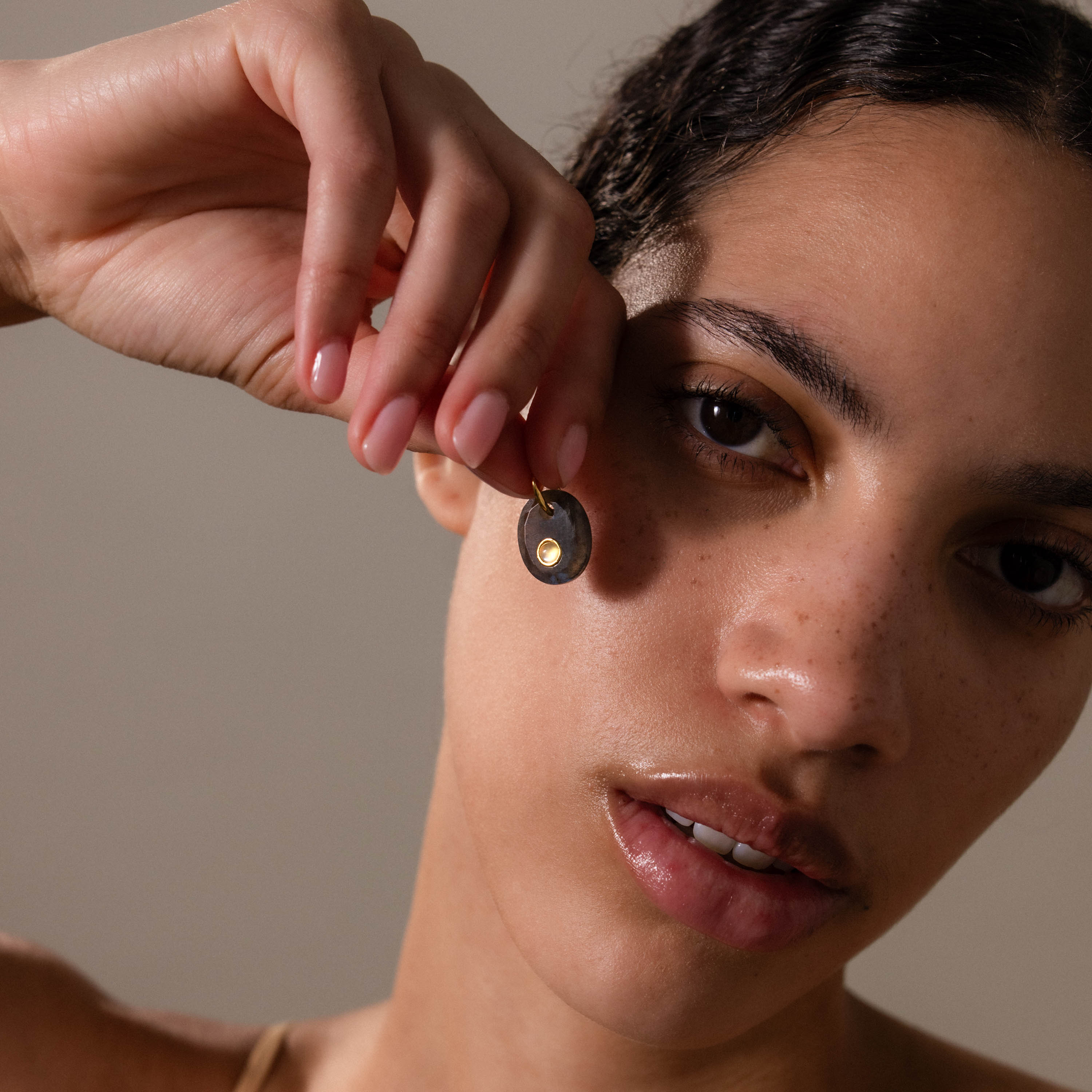 Moonstone Labradorite Charm in 18K Gold