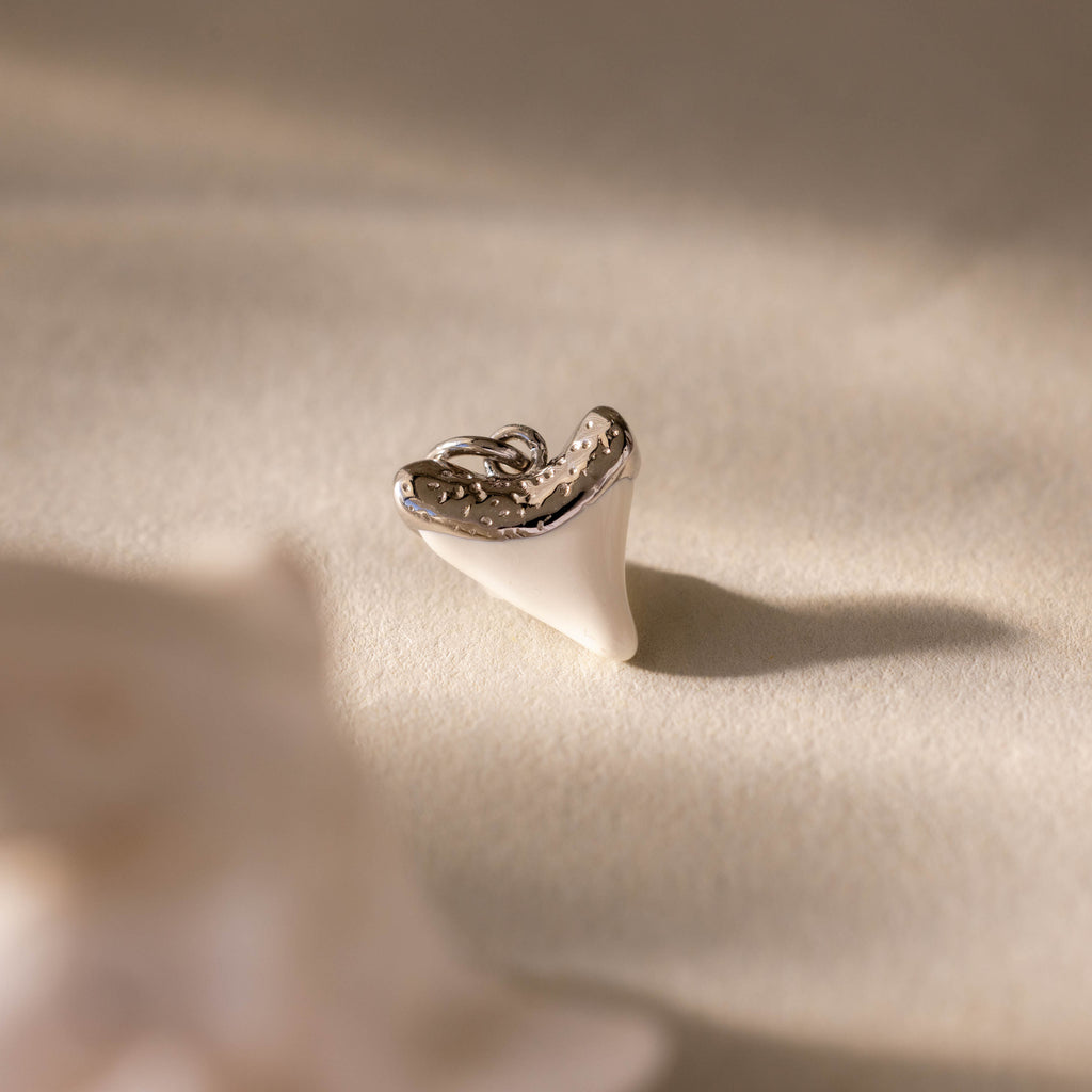 White Shark Tooth Charm in Silver