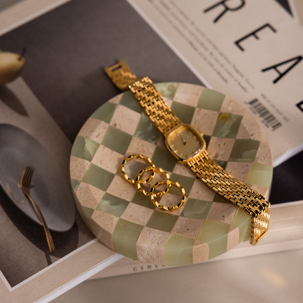 Green Checkered Jewelry Dish