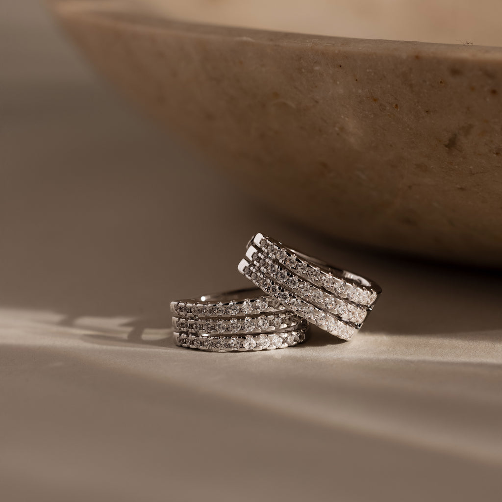 Pave Trio Hoops in Silver