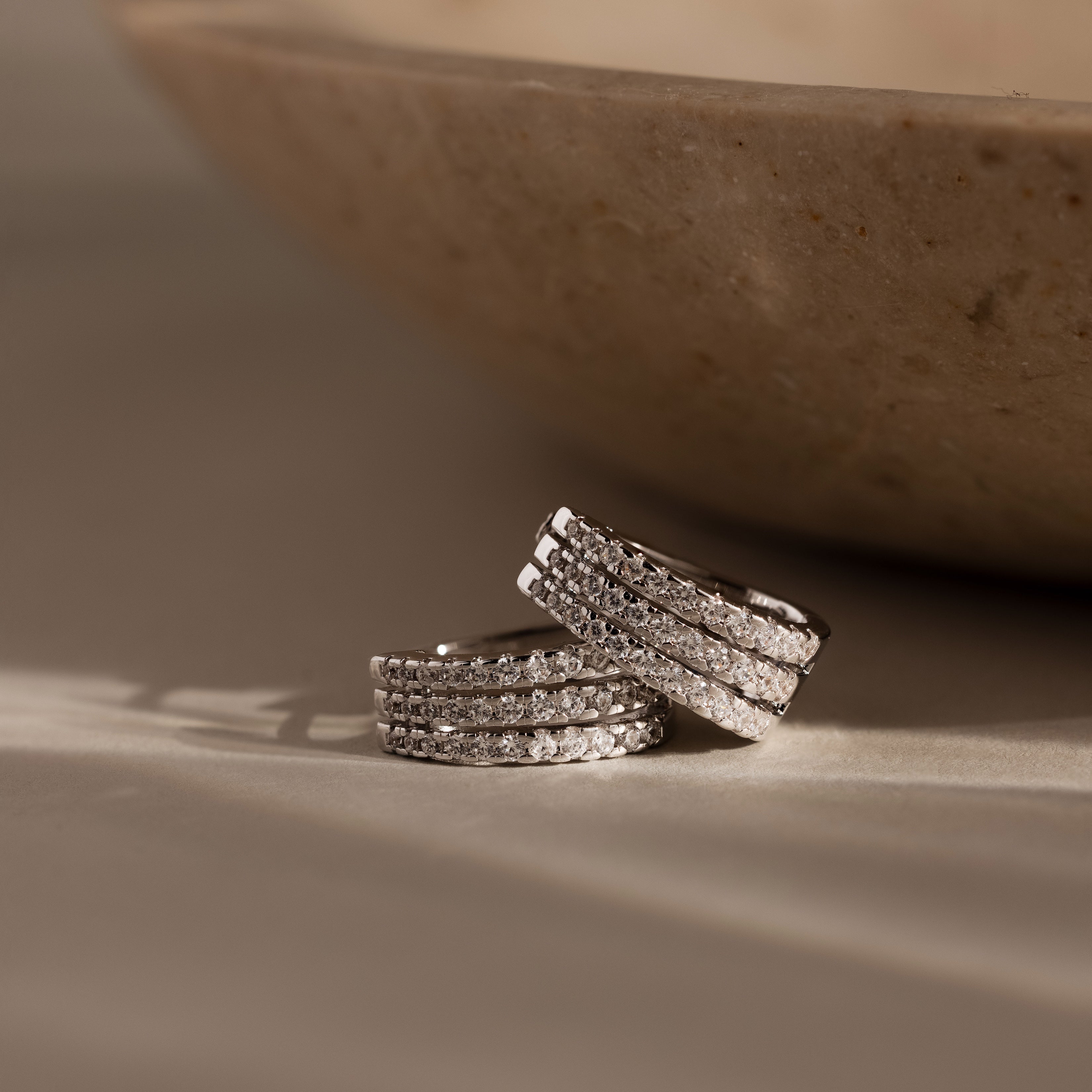 Pave Trio Hoops in Silver
