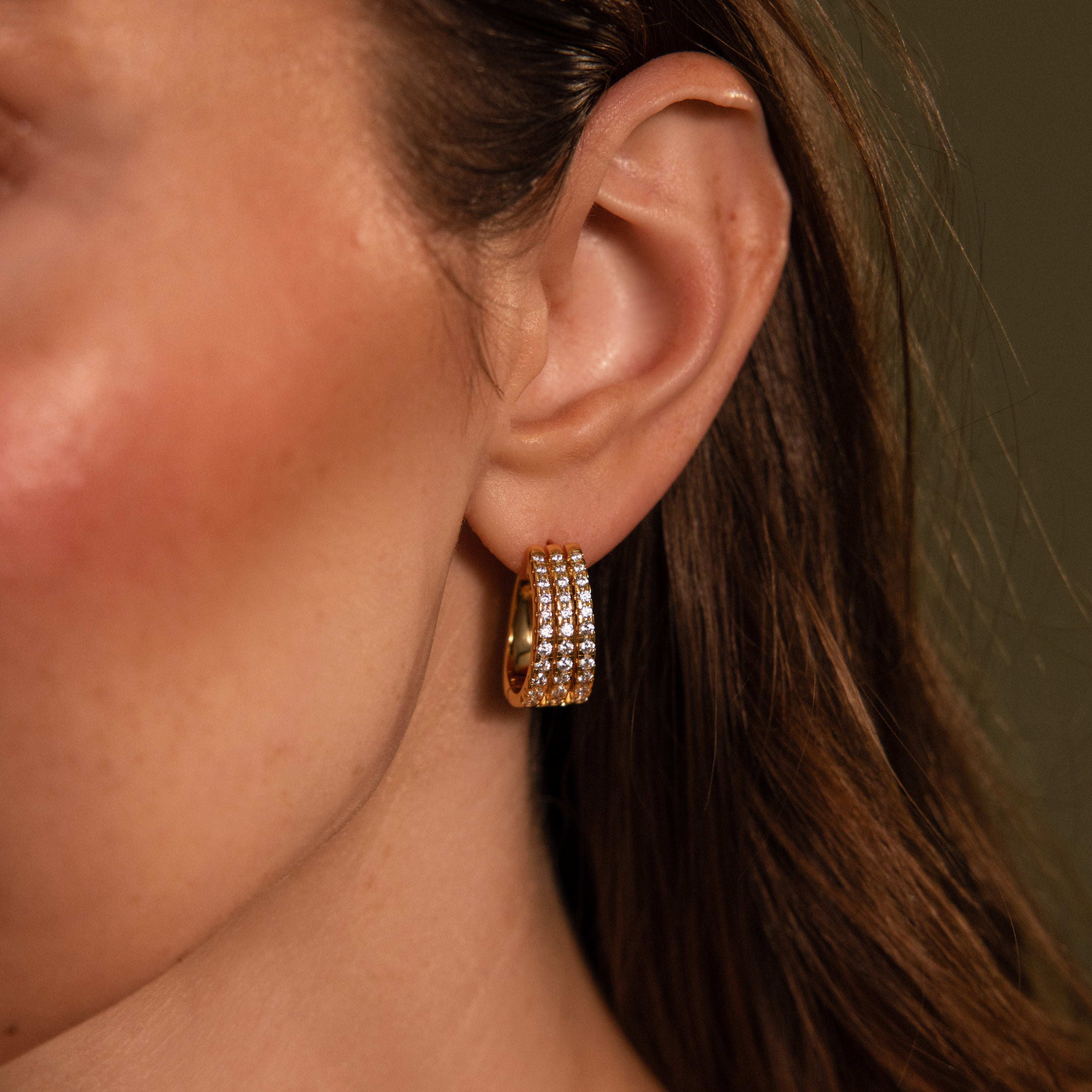 Pave Trio Hoops in 18K Gold