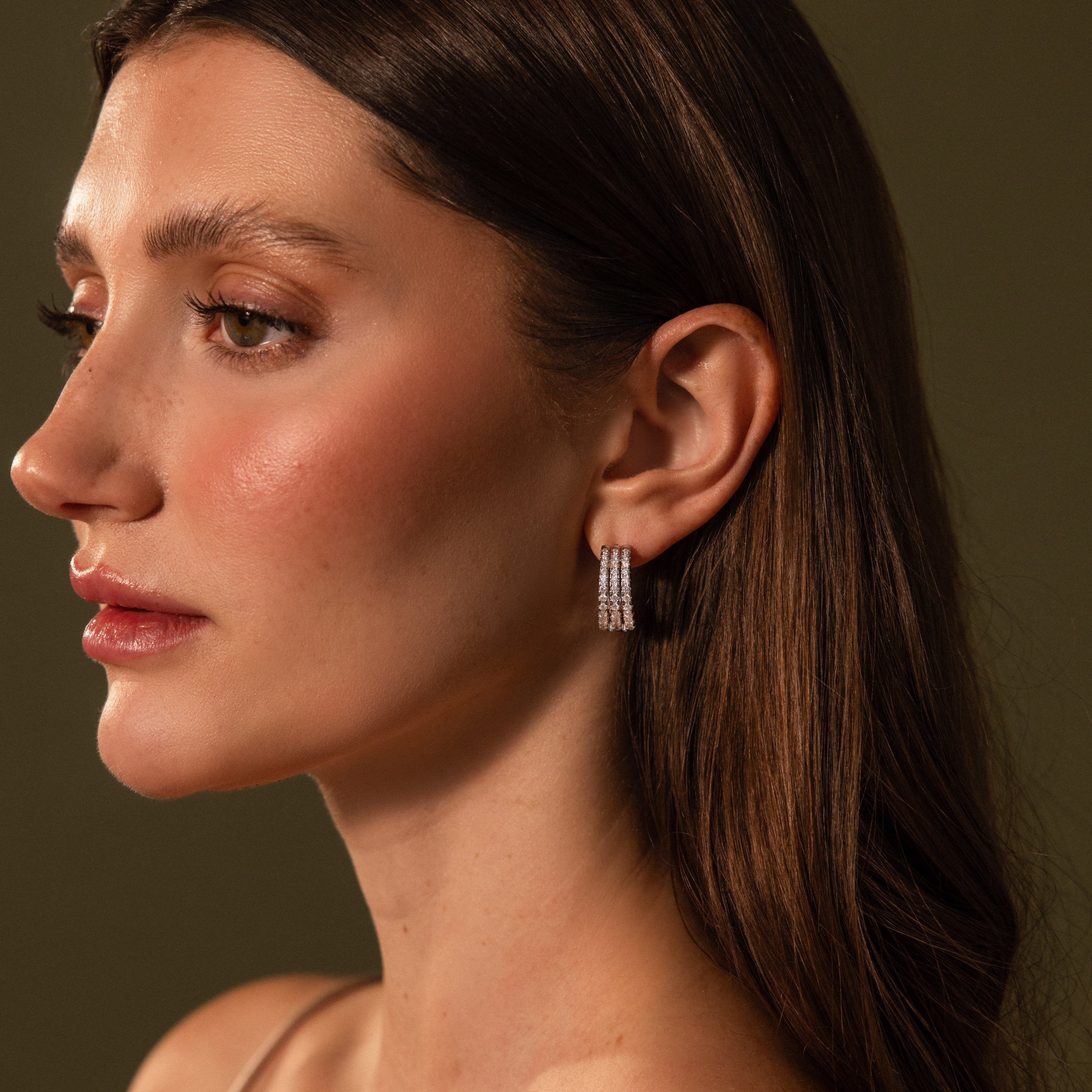Pave Trio Hoops in Silver