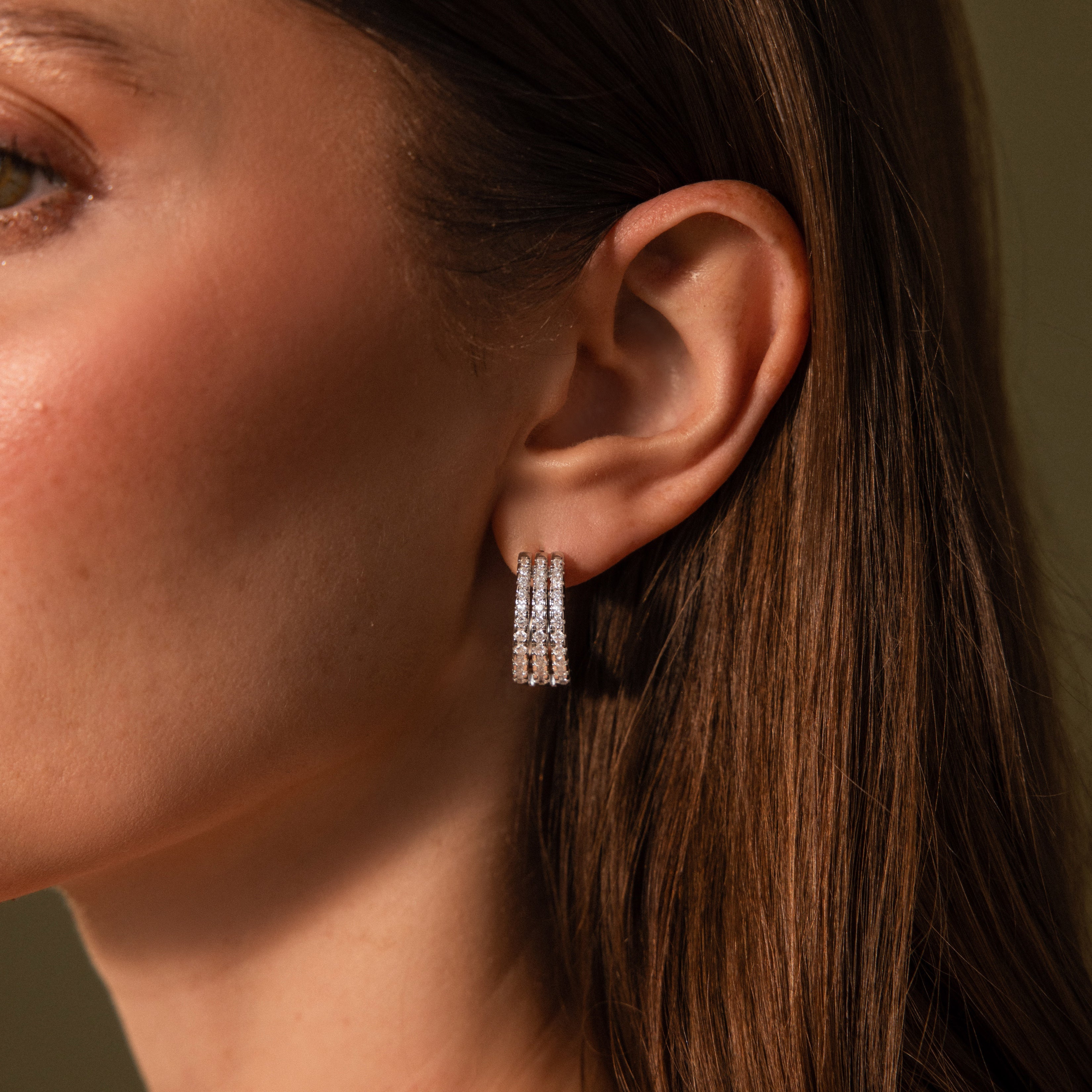 Pave Trio Hoops in Silver