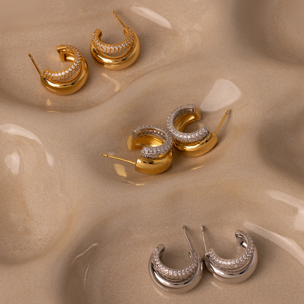 Duo Pave Dome Studs in Mixed Metal