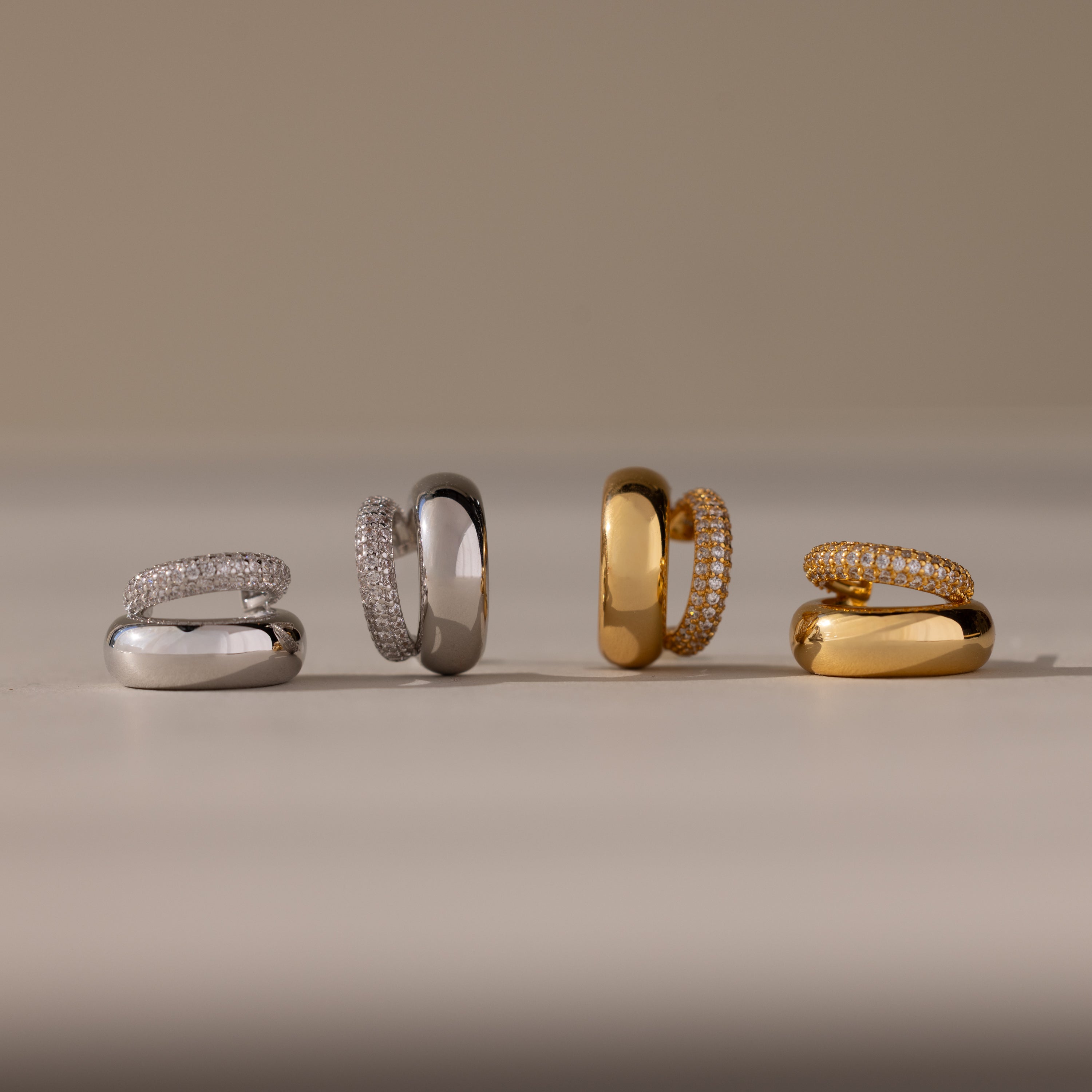 Duo Pave Dome Studs in Mixed Metal