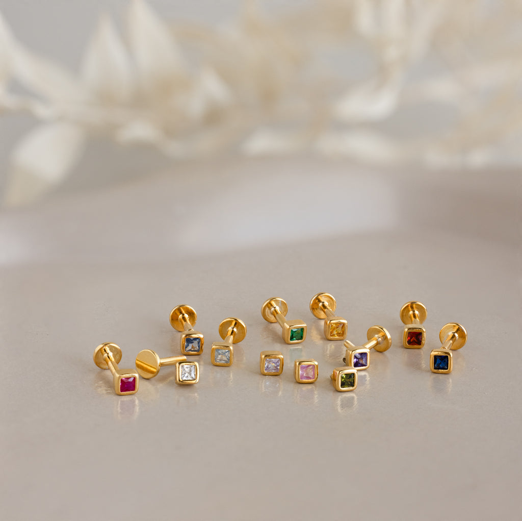 Square Bezel Birthstone Flat Back Studs