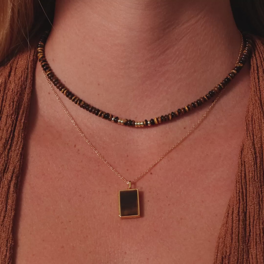 Beaded Tiger's Eye Necklace in Silver