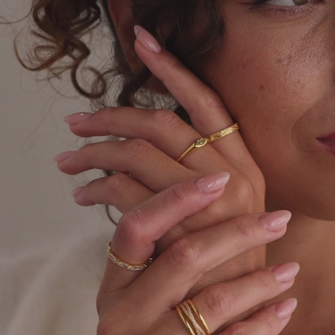 Hand & Footprint Signet Ring in 18K Gold