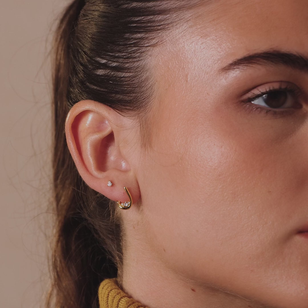 Curved Diamond Teardrop Hoops in Silver