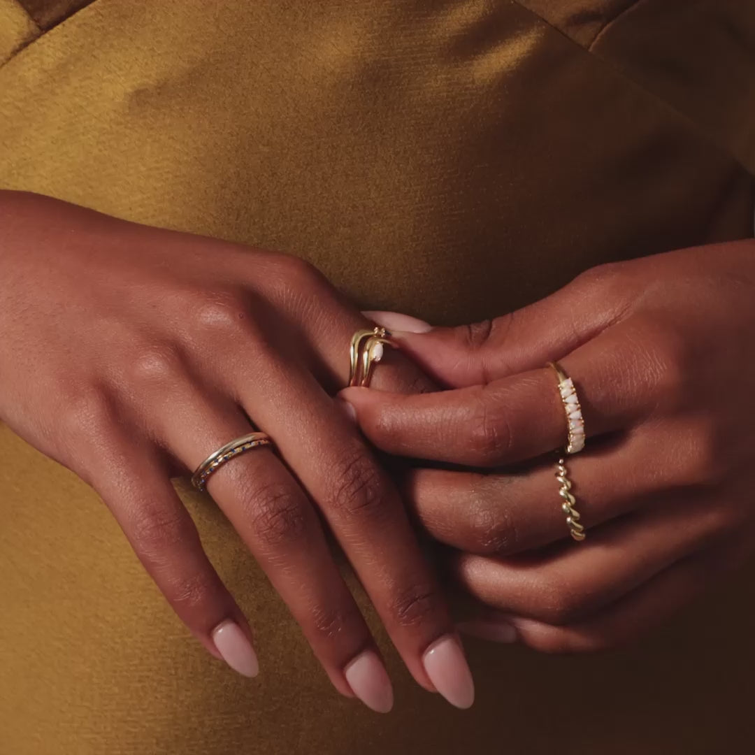 Mixed Gem Wave Ring Set