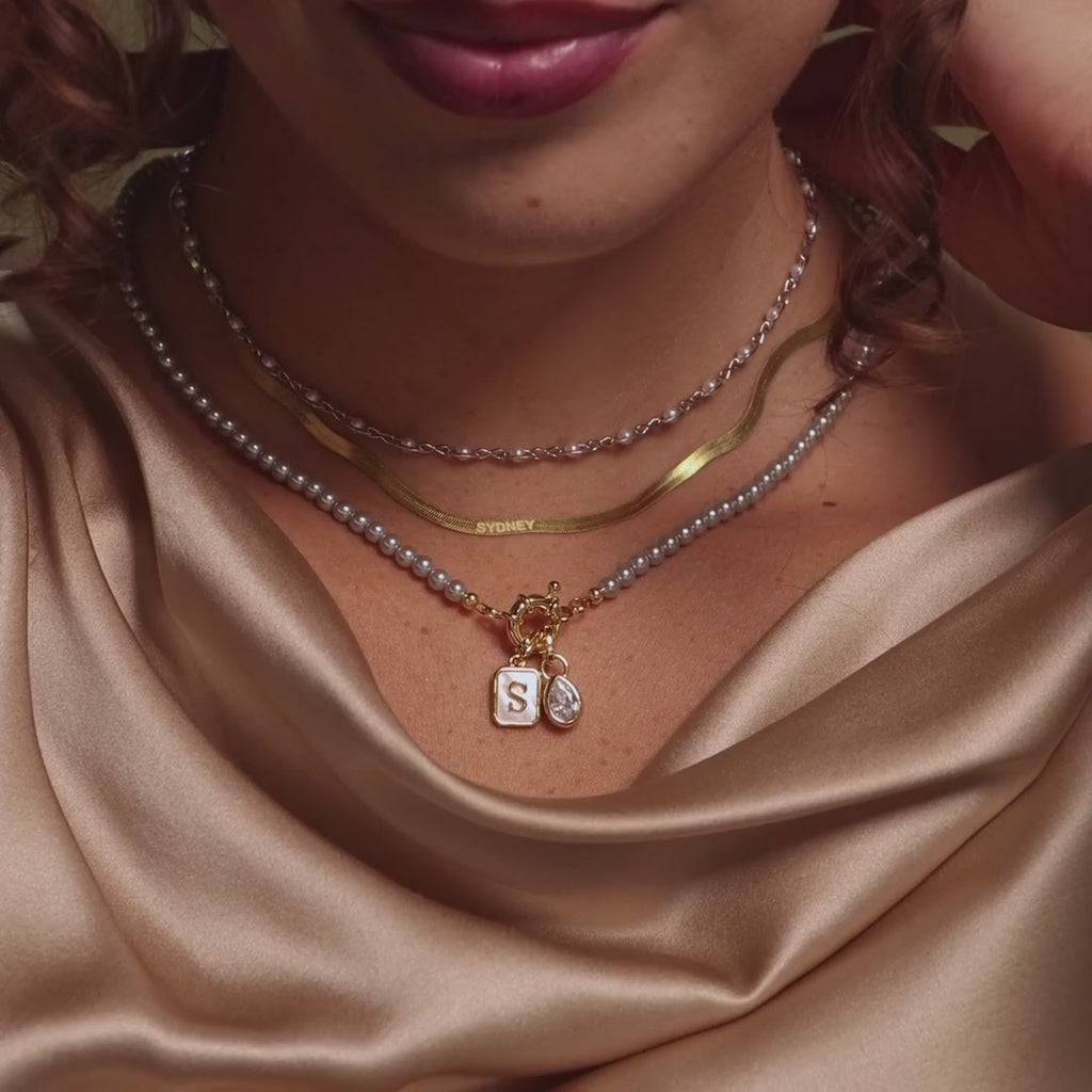 Grey Pearl Charm Necklace in Silver