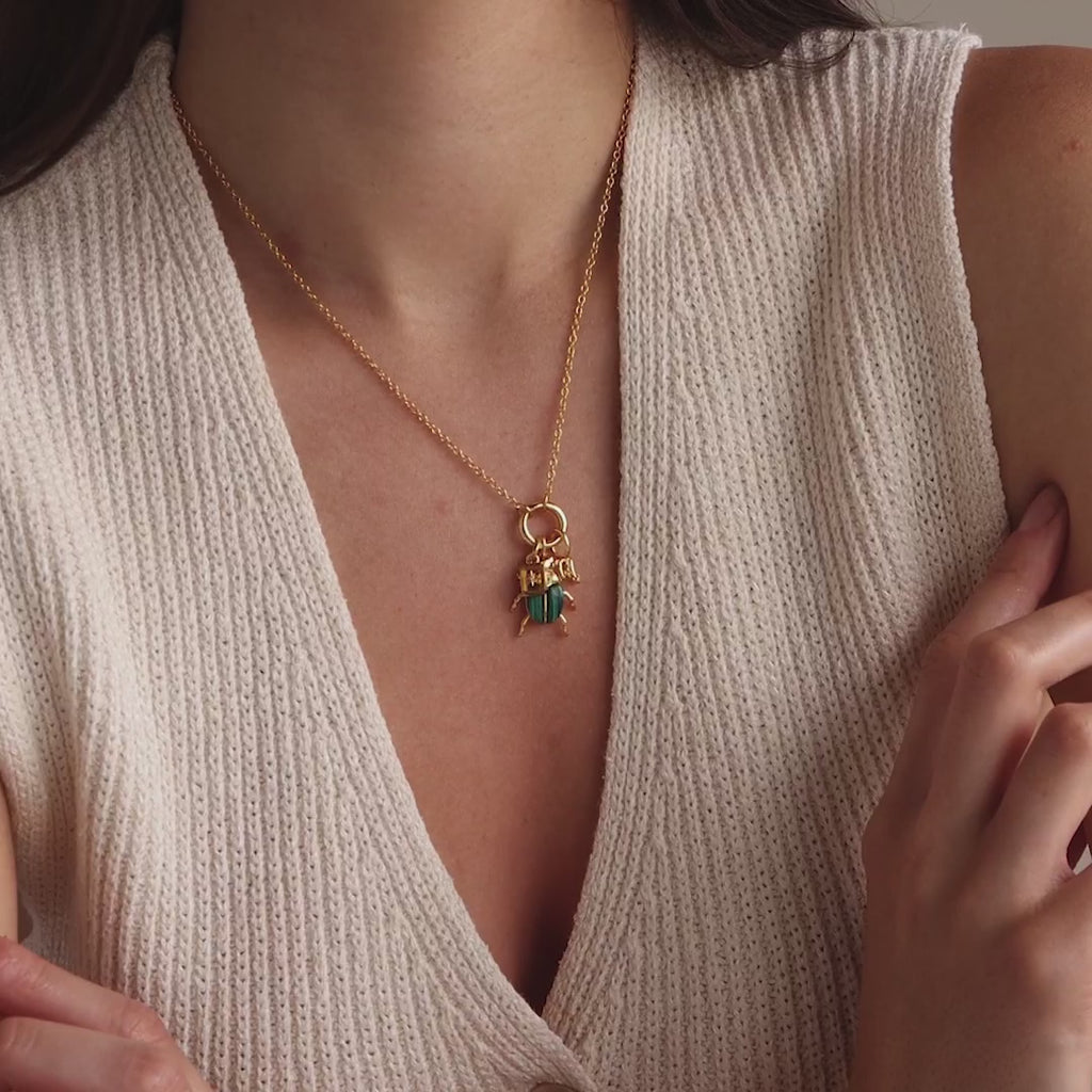 Malachite Beetle Charm in 18K Gold