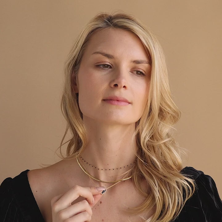 Pave Onyx Puff Heart Necklace in Silver