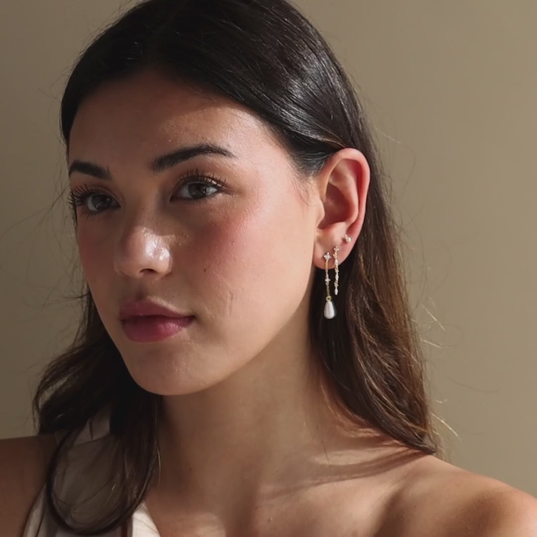 Diamond Pearl Chain Earrings