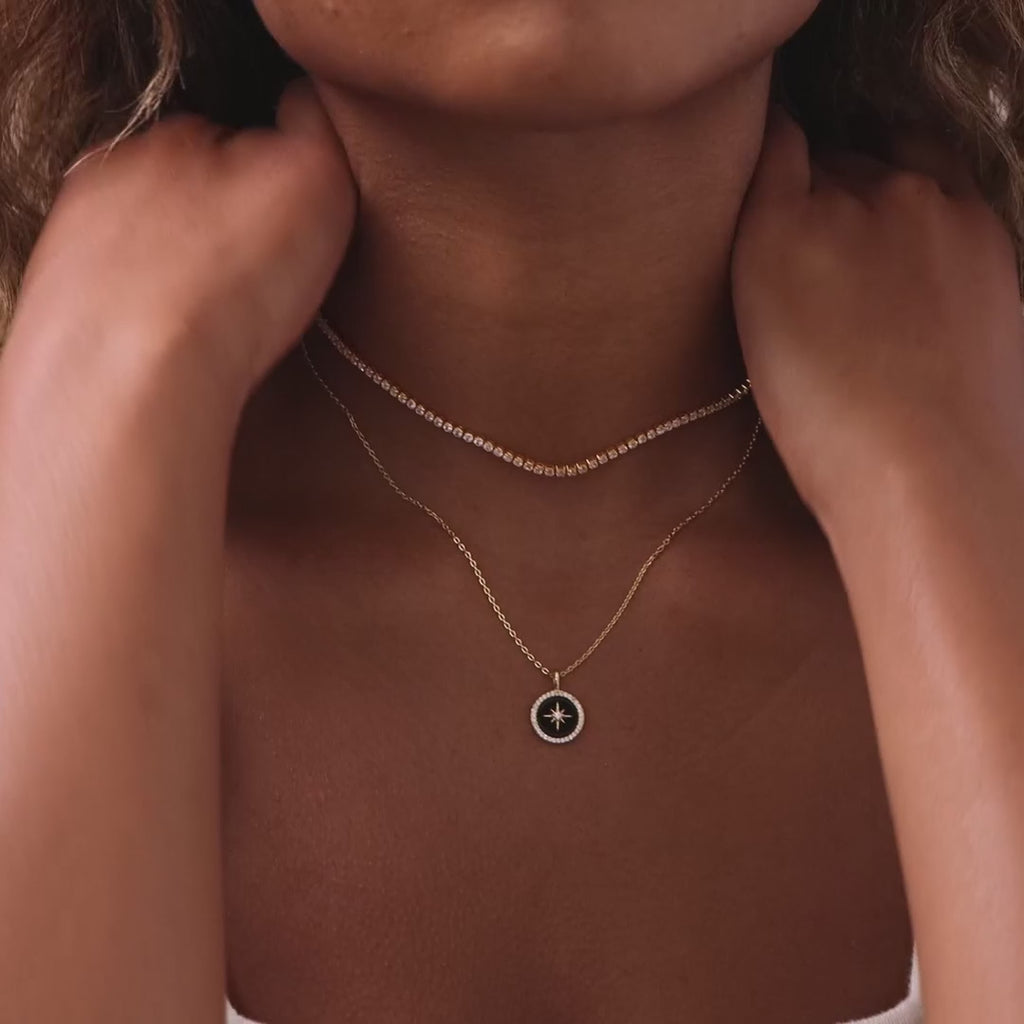Onyx Star Pendant Necklace in 18K Gold