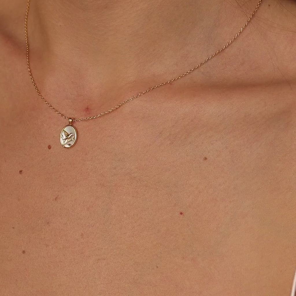 Pearl Hummingbird Necklace in 18K Gold