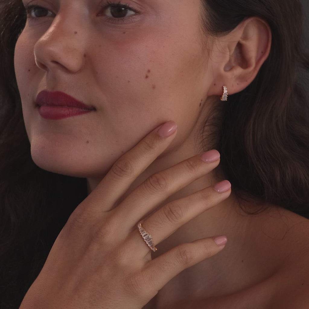 Art Deco Diamond Earrings & Ring Set in 18K Gold