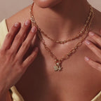 Rolo Circle Figaro Necklace in 18K Gold