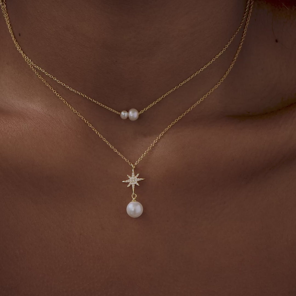 North Star Pearl Necklace in 18K Gold