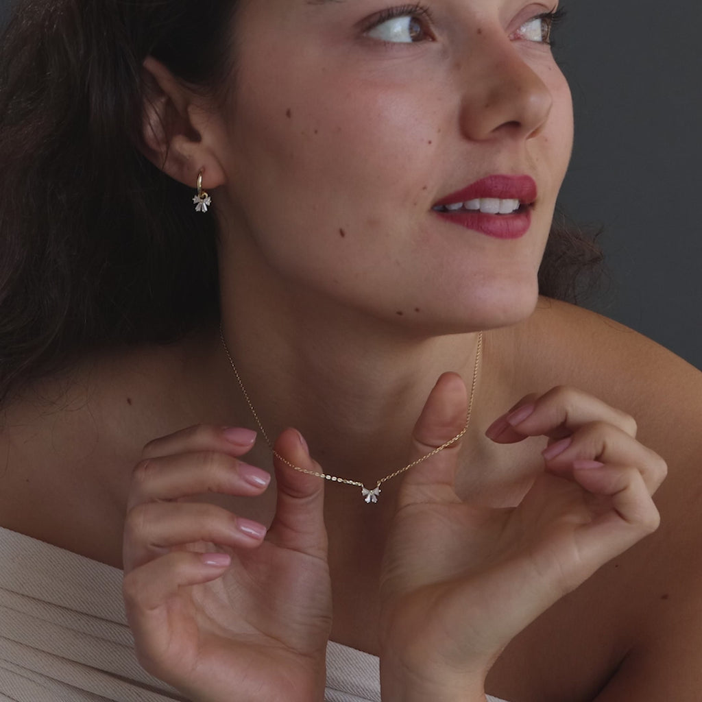 Diamond Bow Necklace & Earrings Set in 18K Gold