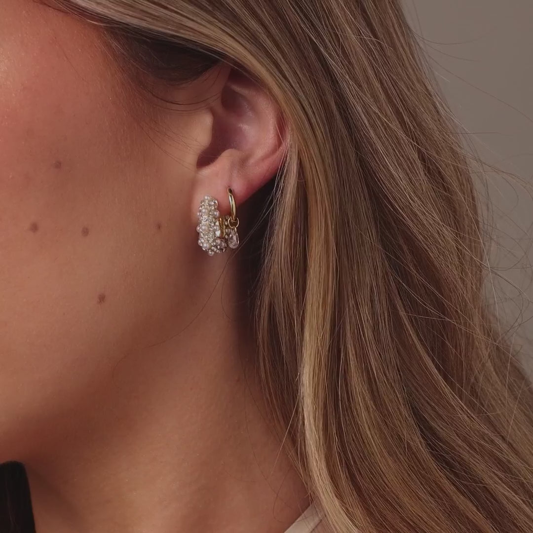 Textured Pearl Wrap Hoops in Silver