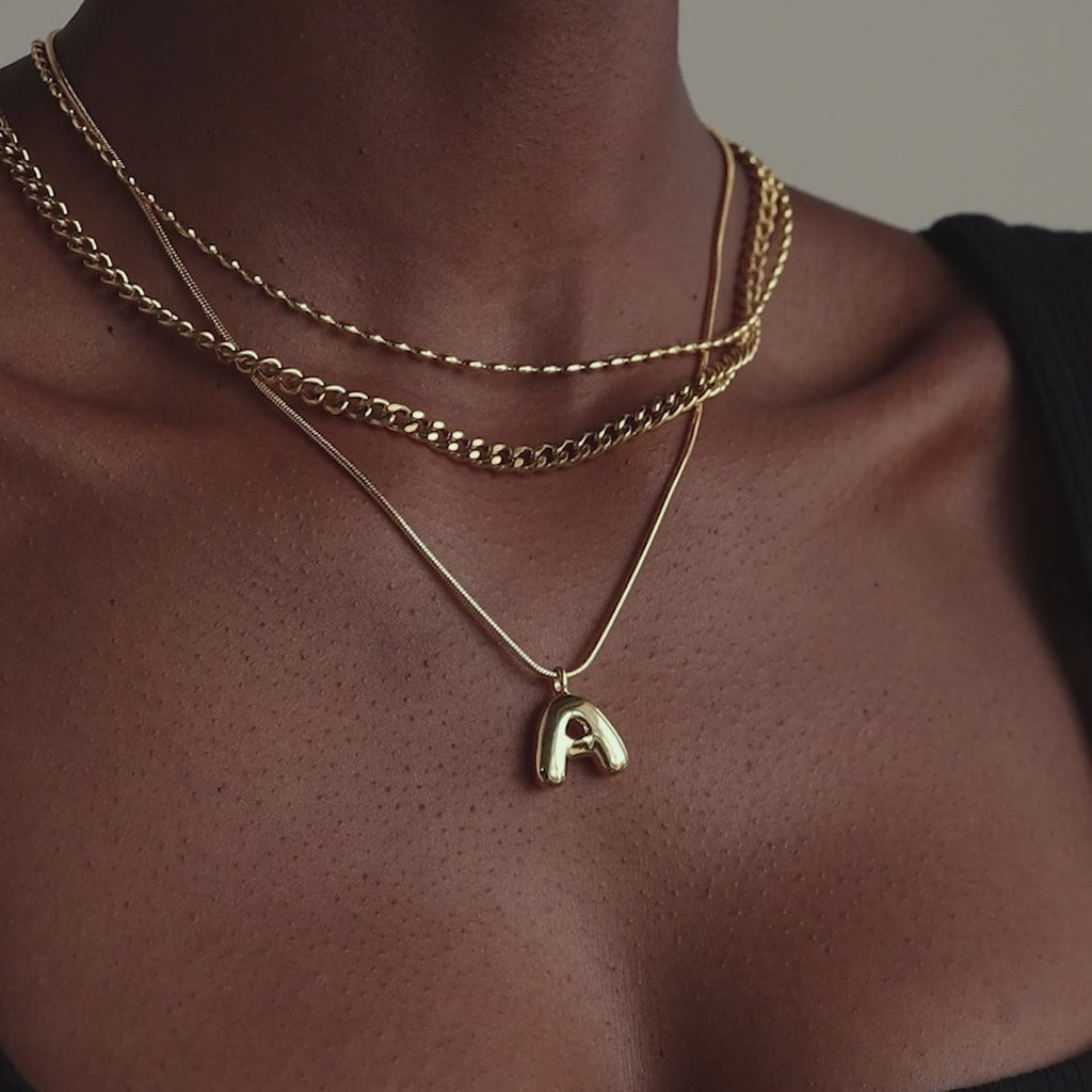 Bubble Letter Necklace in 18K Gold