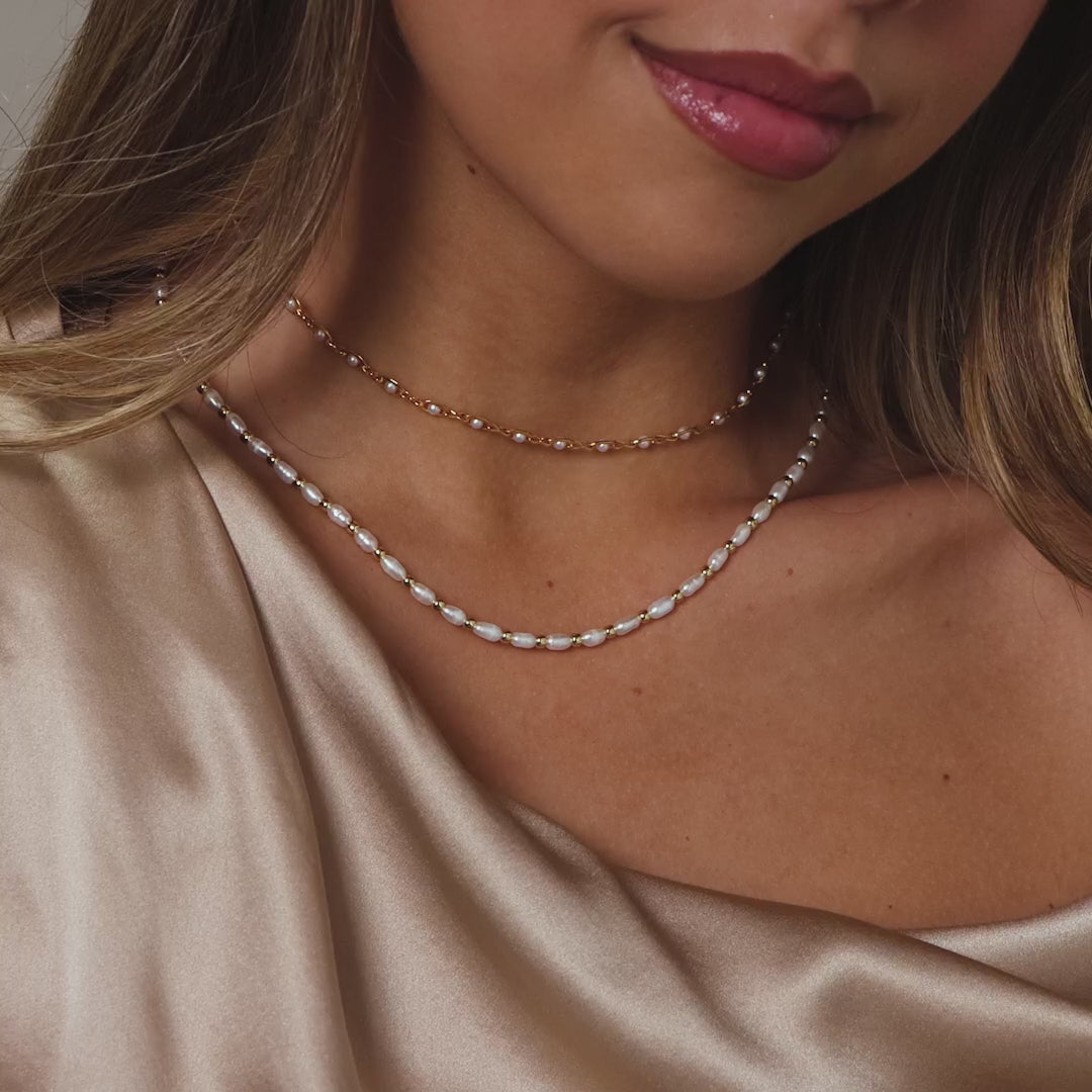 Beaded Pearl Necklace in 18K Gold