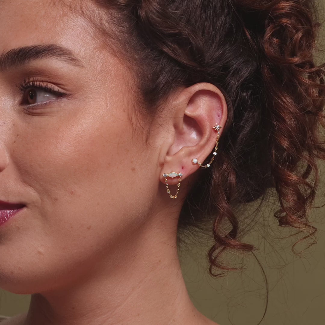 Opal & Diamond Chain Studs