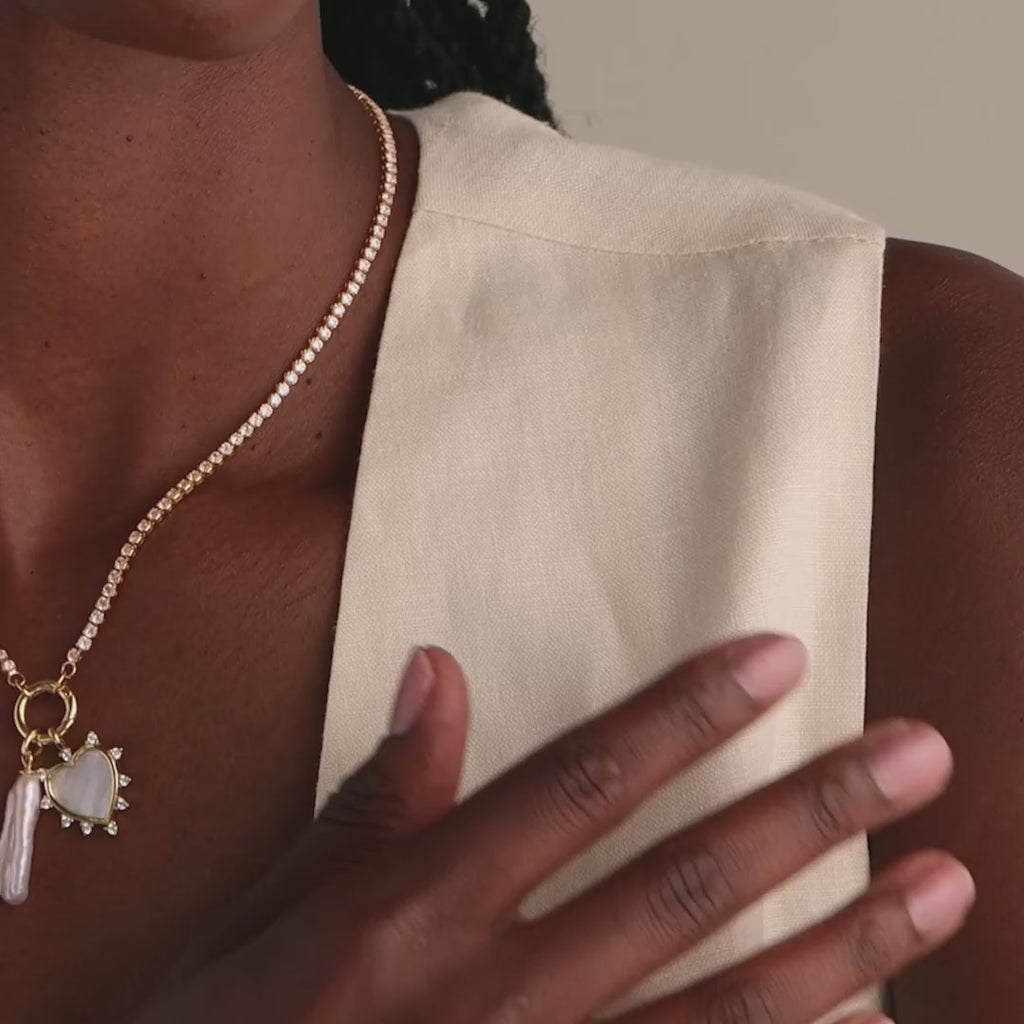Pave Pearl Heart Charm in 18K Gold