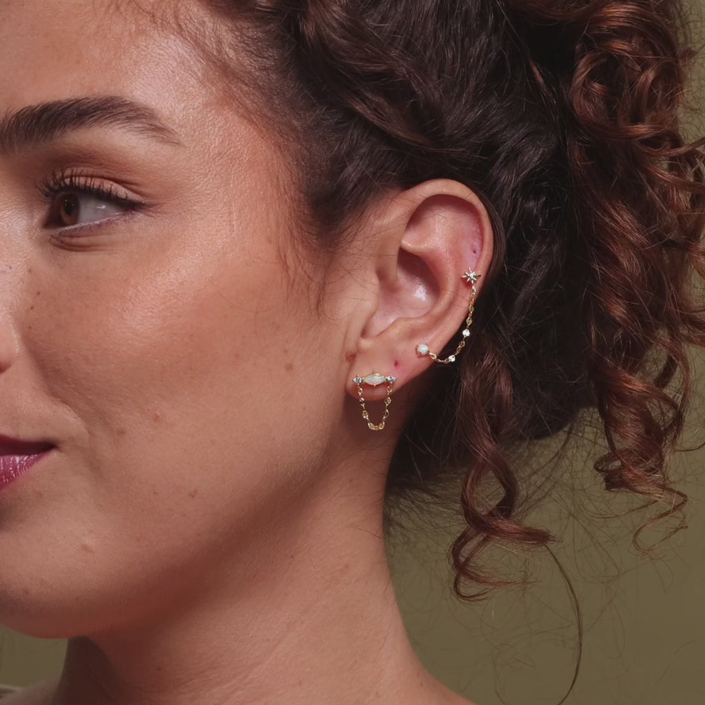 Opal & Diamond Chain Studs in 18K Gold