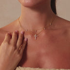 Marquise Gemstone Cross Necklace