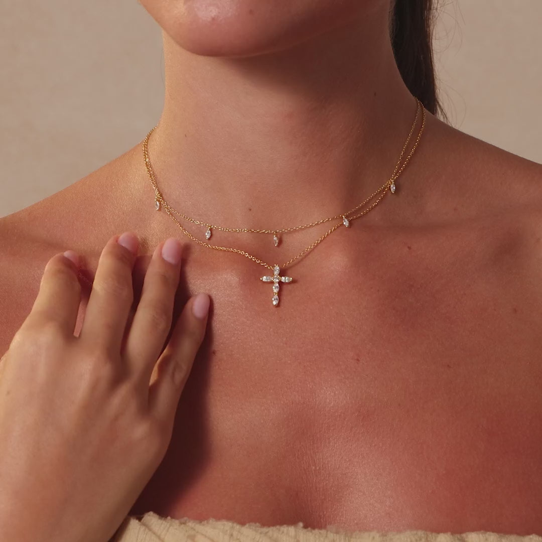 Marquise Gemstone Cross Necklace