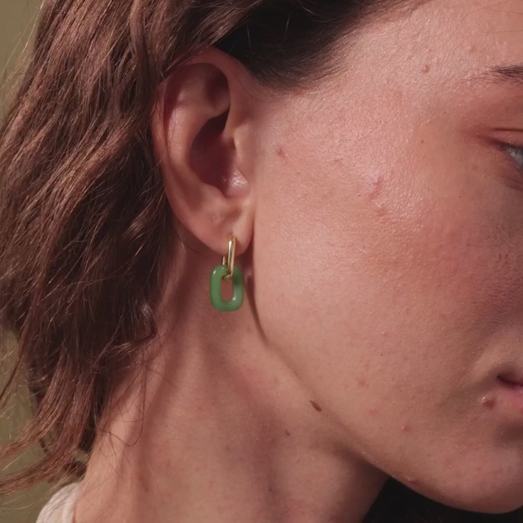 Jade Link Drop Hoops in 18K Gold
