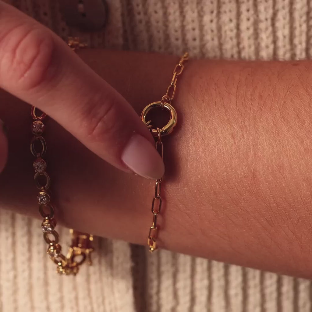 Cross & Heart Charm Bracelet in 18K Gold
