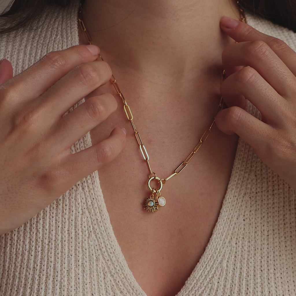 Opal Sun Charm in 18K Gold