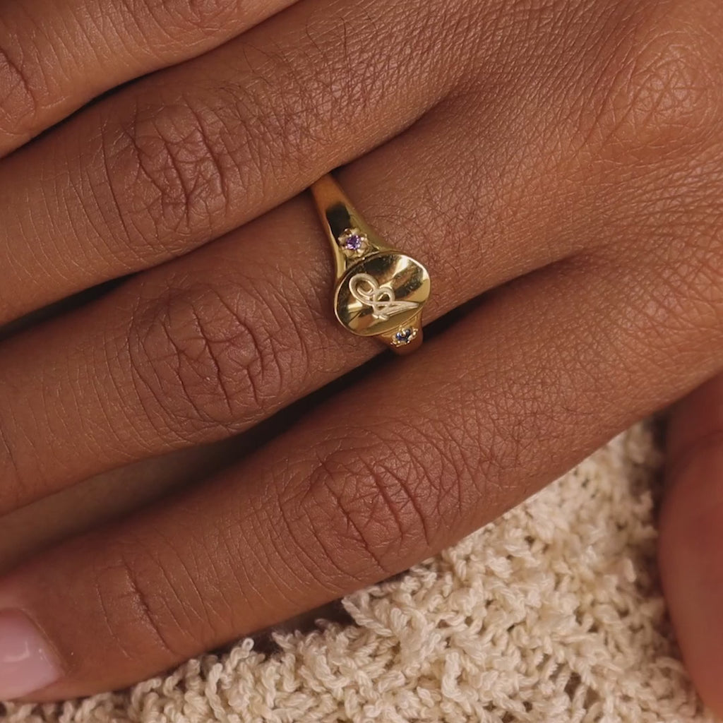 Initial Birthstone Signet Ring