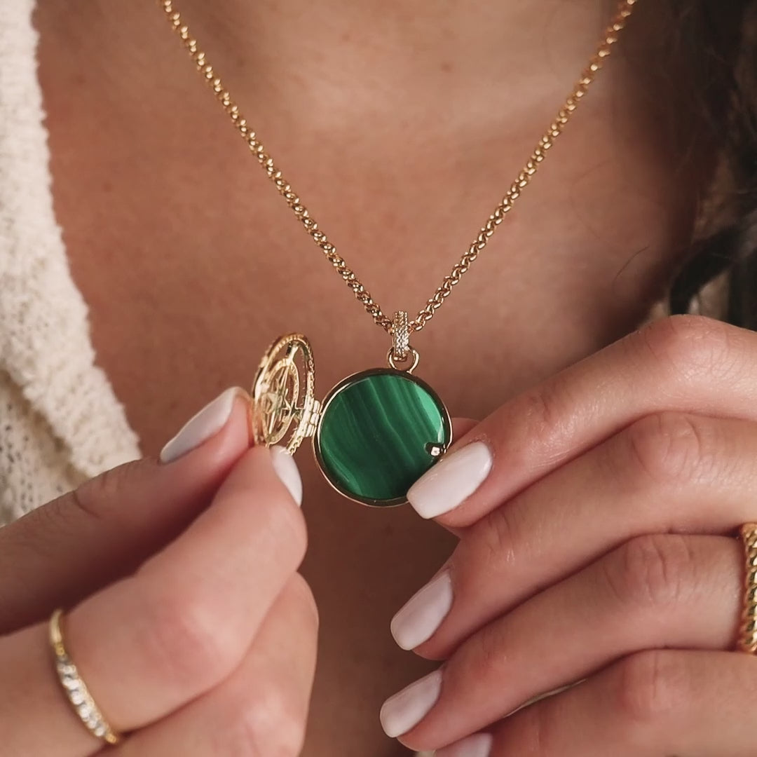 Malachite Compass Locket Necklace