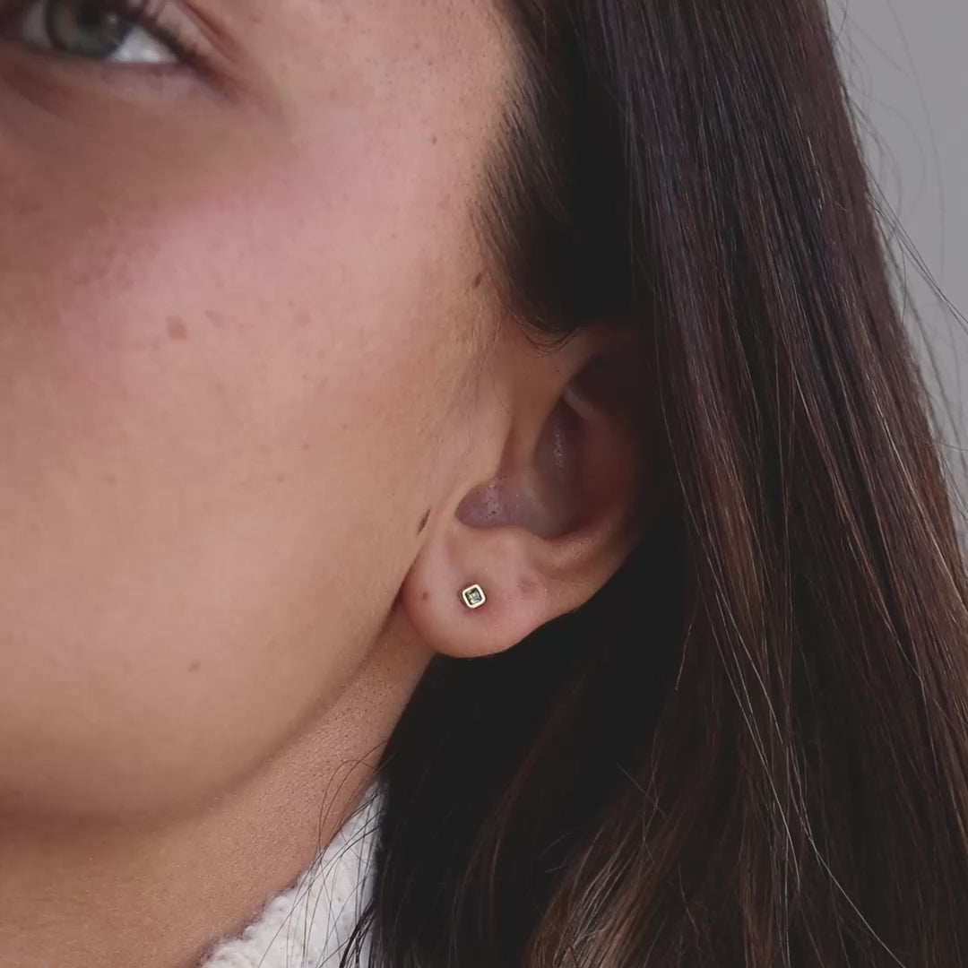 Square Bezel Birthstone Flatback Studs