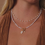 Pearl Beaded Charm Necklace in Silver