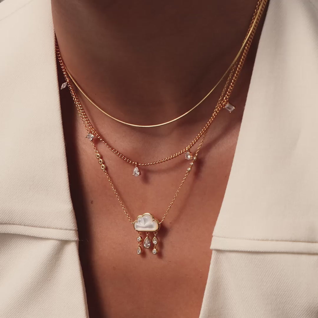 Diamond Pearl Rain Cloud Necklace in 18K Gold