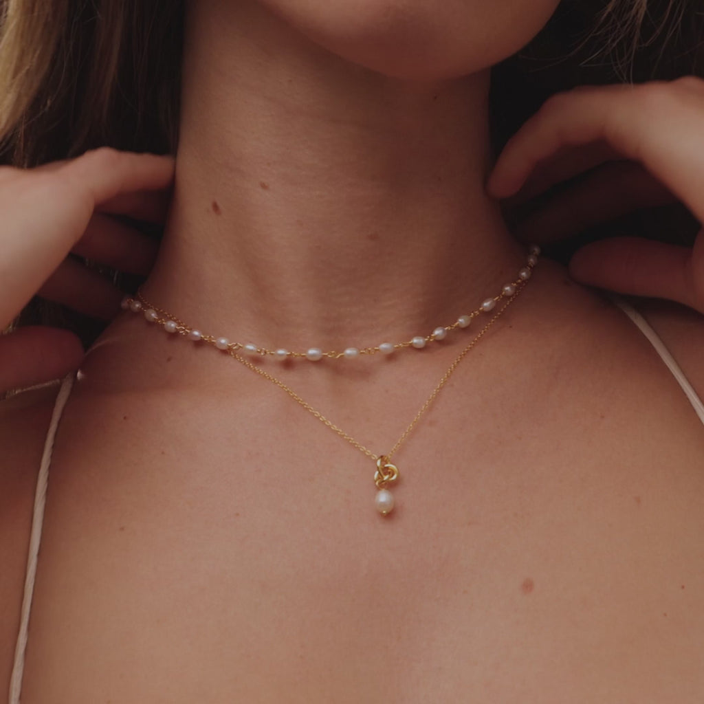 Aurora Pearl Station Necklace in Silver