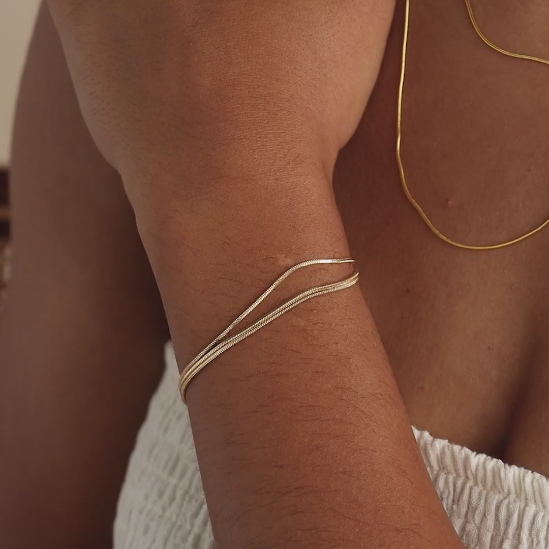 Bracelet triple chaîne serpent en or blanc