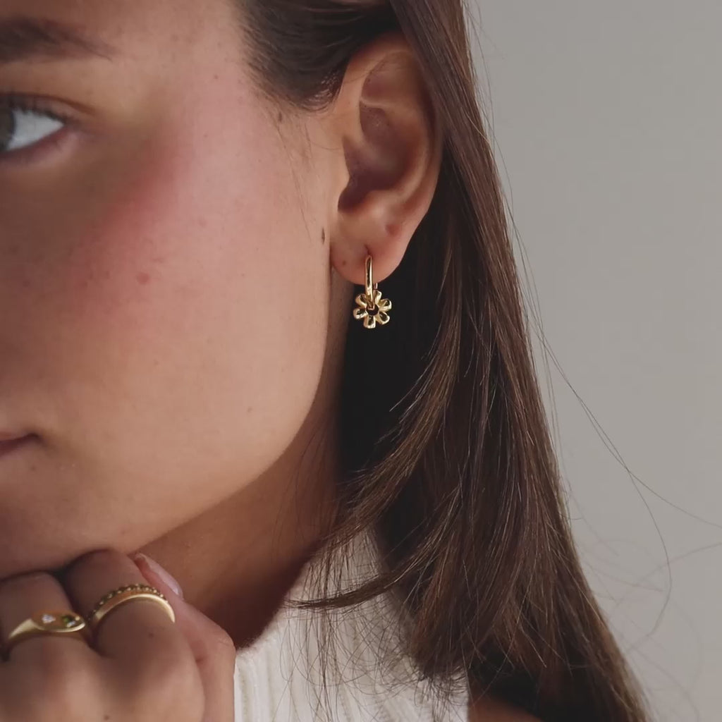 Dangling Blossom Huggies in 18K Gold