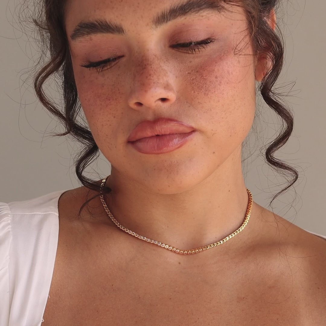 Pink Bezel Tennis Necklace