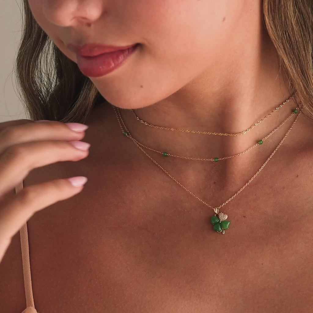 Pave Jade Clover Necklace