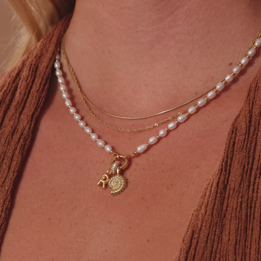 Pearl Station Beaded Charm Necklace in Silver